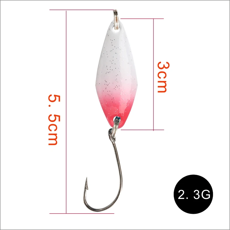 Cebo de pesca de 2,3g y 3,7g, señuelo de cuchara de Metal para trucha, lubina, cuchara giratoria de lentejuelas duras pequeñas, gancho, 1 unidad por lote