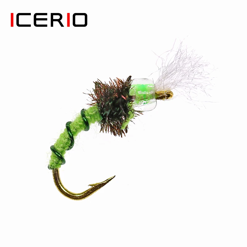 ICERIO 6PCS Bead Head Chironomid Ninfas Midge Moscas Pesca de trucha Señuelos con mosca # 14 - imagen 2