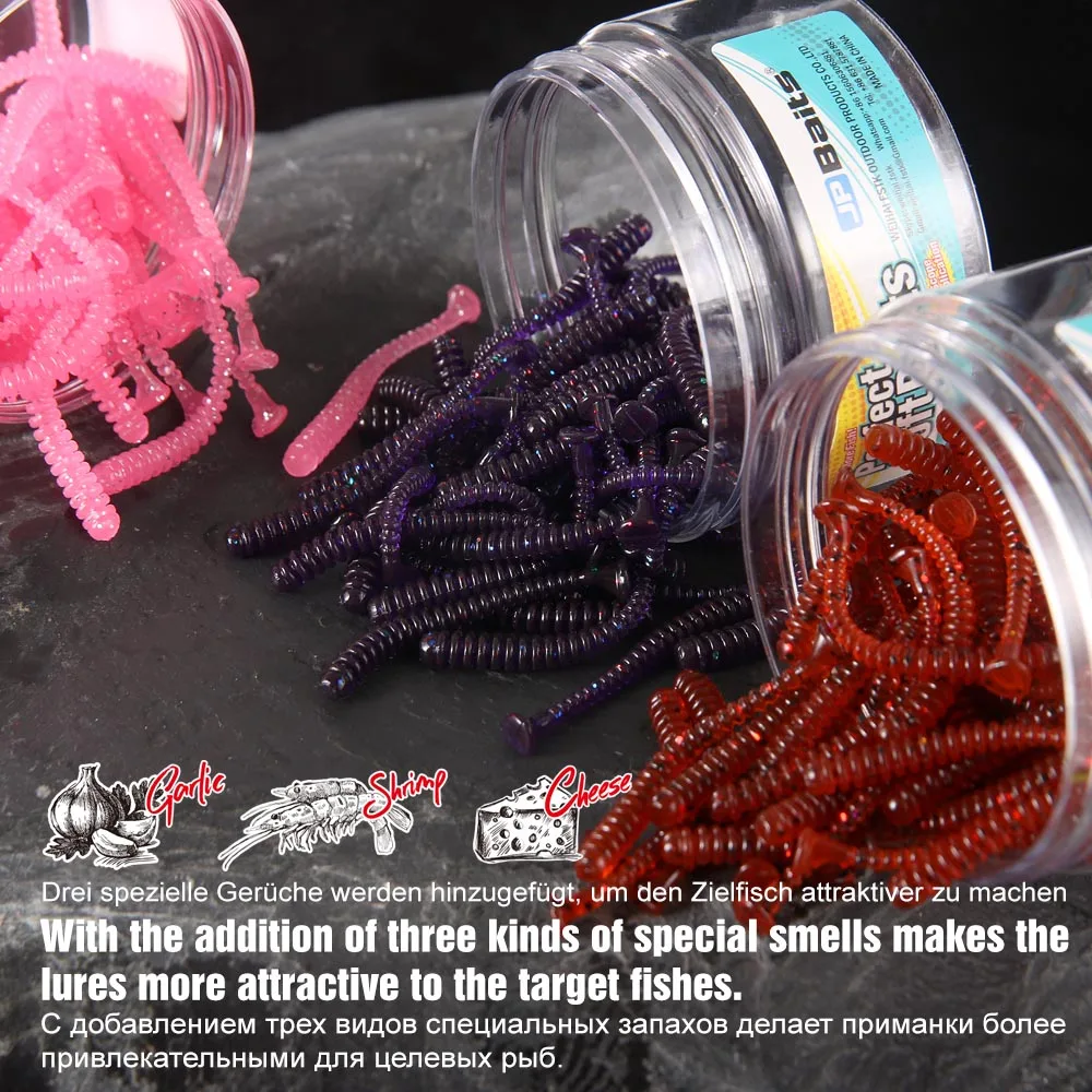 WEIHAI FSTK Softbaits Mini Wobblers de gusano suave Jerkbaits con cola en T 50 unids/caja 0,45g 48mm Mirco Bass gusano señuelo Rig Swimbait Pesca - imagen 2