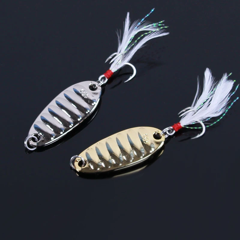 Señuelo de pesca de cuchara de Metal 2020 Artificial, cebo duro con pluma para Lucio, trucha, lubina, bagre, artículos para aparejos, 1 unidad - imagen 3