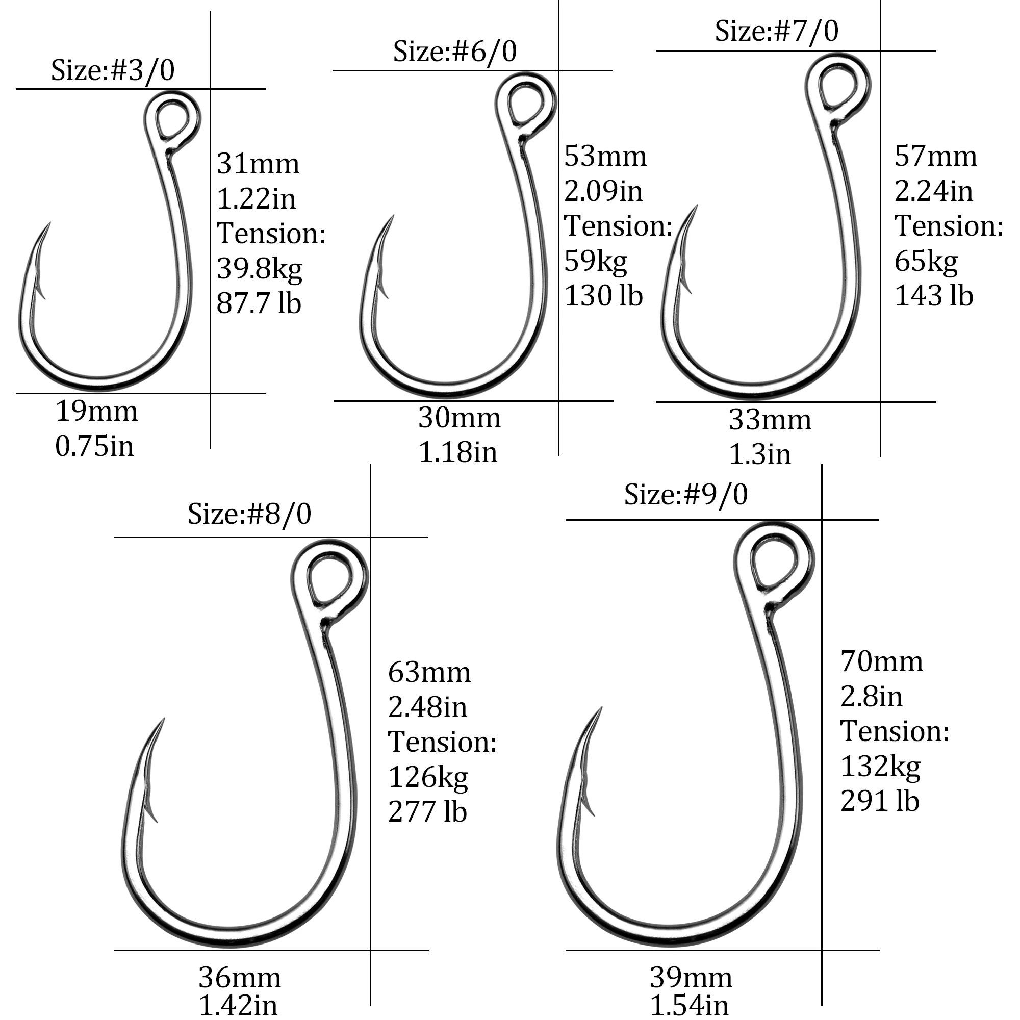 Anzuelos de pesca circulares de 1 bolsa, anzuelos individuales de ojo grande, anzuelo de púas de acero rico en carbono para pesca de carpa y lubina # 3/0 # 6/0 # 7/0 # 9/0 - imagen 2