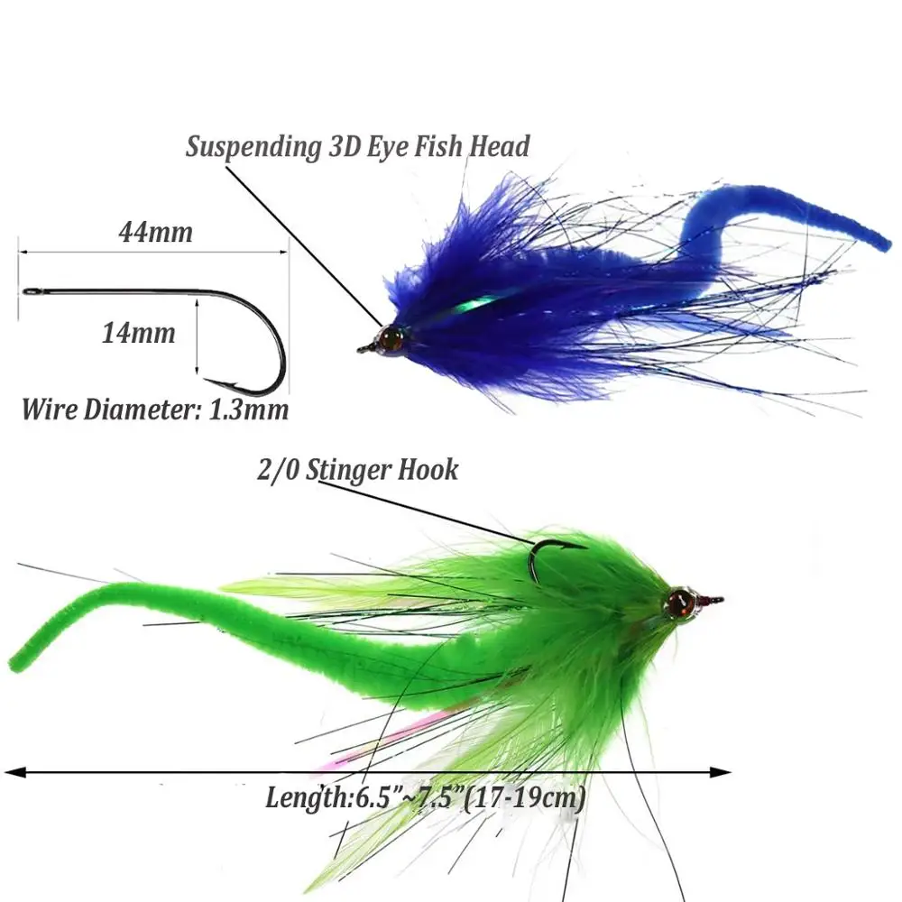 Wifreo-Juego de 10 unids/set de moscas de pesca de agua salada, Mosca de cola de dragón para mosca, Lucio, muskkie, señuelo de pesca de lubina, cebo de arrastre - imagen 2