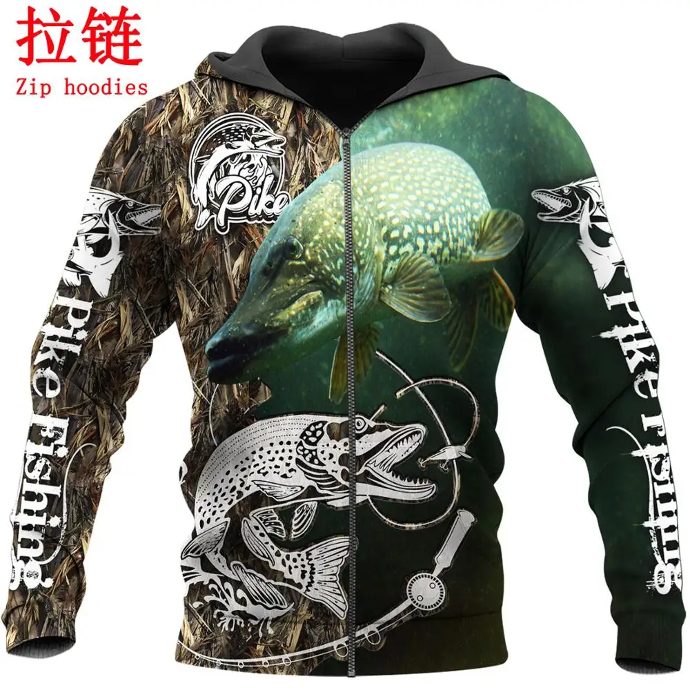 Sudadera de pesca con diseño 3D de lucio – Estilo urbano unisex - imagen 3