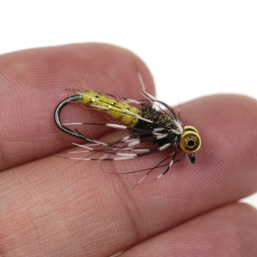 ICERIO-Cadena de cuentas con ojos para pesca, señuelo de moscas húmedas de aguas profundas, gancho de atado de Ninfa, trucha, cebo de mosca 10 #, 6 uds. - imagen 3