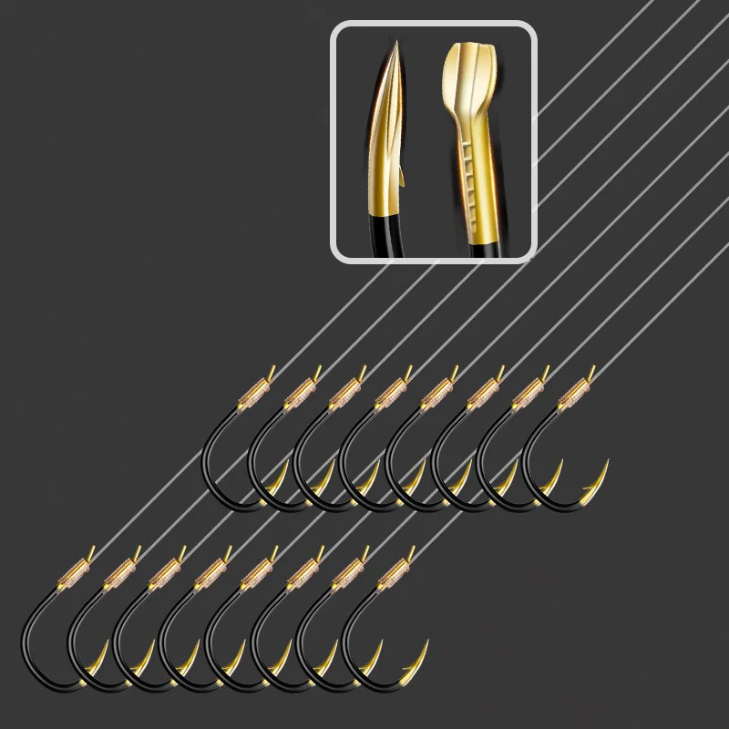 Anzuelo de pesca de acero de alto carbono, línea de encuadernación de 45CM, anzuelo de pesca de carpa de estilo japonés para agua de mar, 10 pares/bolsa 1