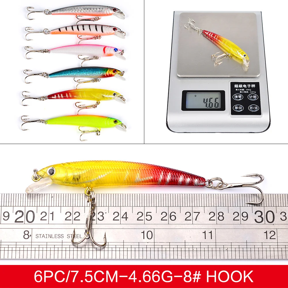 43 unids/set Kits de Señuelos de Pesca mixtos Crankbait Minnow Popper VIB señuelo suave cebos de lubina wobbler Set aparejos de cebo de pesca falsos realistas - imagen 2