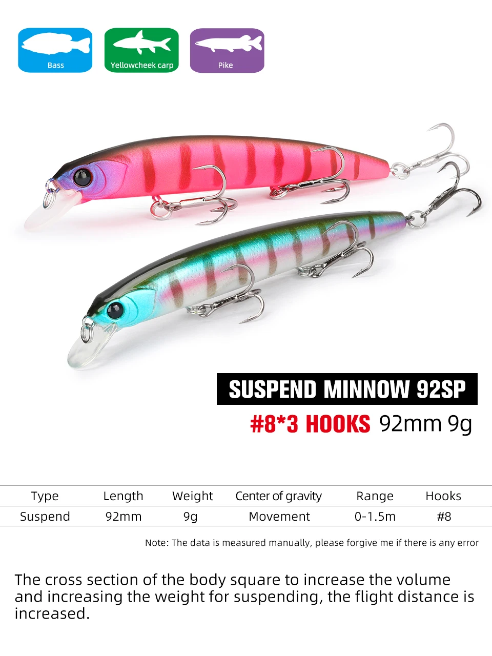 TSURINOYA-señuelo de pesca de pececillo suspendido, DW78, 92mm, 9g, Lucio de fundición larga, 3 anzuelos, cebo duro con manivela, Wobbler Jerkbait
