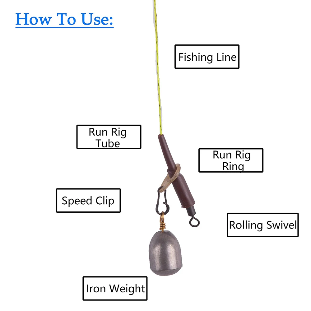 Kit de accesorios de aparejo para pesca de carpa, anillos de aparejo de carrera, tubo de goma, Clips giratorios para aparejos de Terminal de carpa, 40 Uds. - imagen 5