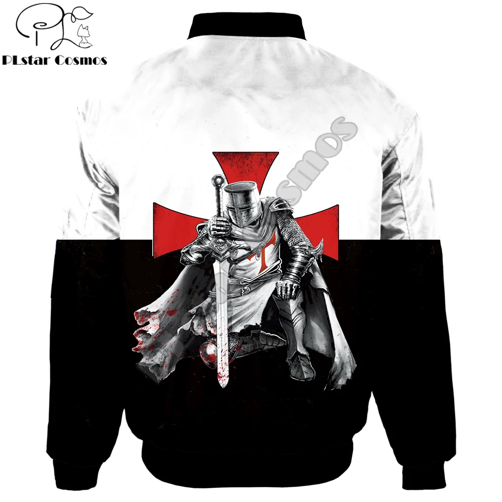 2025 chaqueta Bomber de moda para hombre Caballeros Templarios estampado 3D prendas de vestir gruesas con bolsillo de invierno chaqueta con cremallera cálida informal Unisex JK-001 - imagen 2