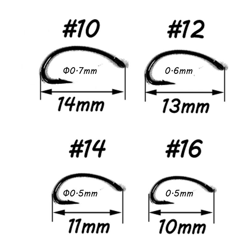 Venta al por mayor 500 Uds. Anzuelo curvo dorado para moscas Ninfa Scud camarones Pupae larva Caddis atado de moscas anzuelos de pesca # 10 # 12 # 14 # 16 - imagen 3