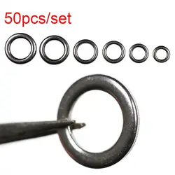 50 Uds. Aparejos de línea de alta calidad, anillos divididos de pesca duraderos, conector de pez giratorio de acero inoxidable