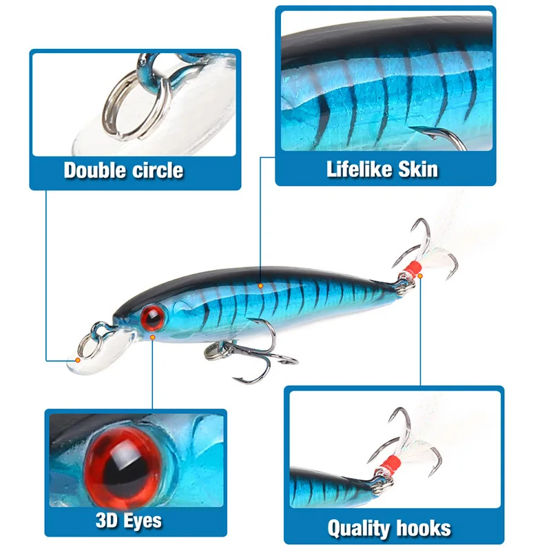 Señuelo de pesca de pececillo biónico con ojos 3D láser, cebo duro Artificial de 90mm y 7g con anzuelo triple de plumas, 1 ud. - imagen 3
