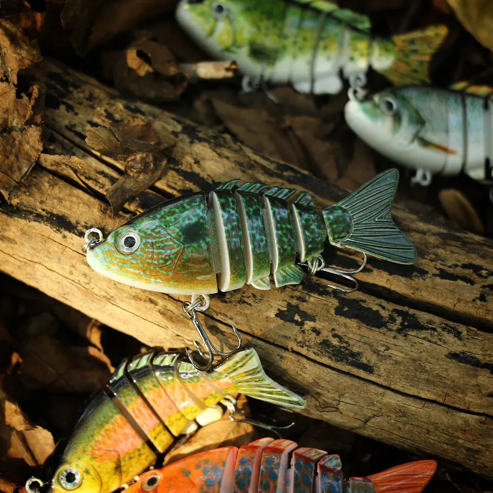 Señuelo de Pesca de 8cm, 13g, ojos 3D, señuelo duro de Pesca realista de 6 segmentos, Crankbait con 2 anzuelos, cebos de Pesca para lubina y Lucio - imagen 5