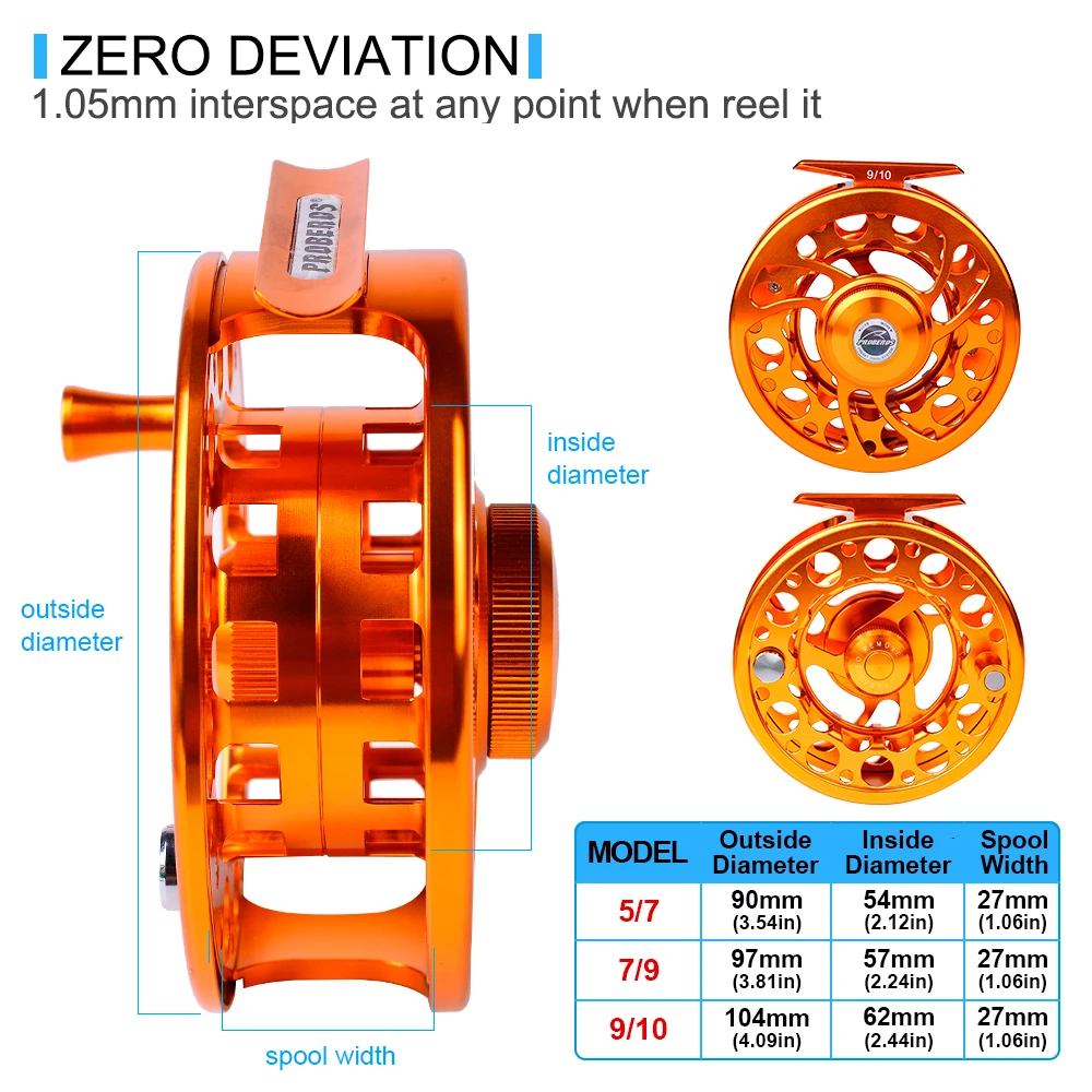 PROBEROS-carrete de pesca con mosca, máquina CNC de corte grande, fundición a presión de aluminio, 5/7, 7/9, 9/10 - imagen 2