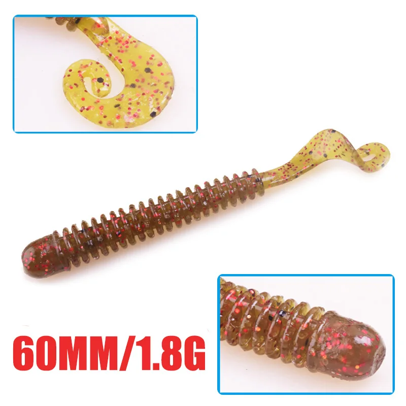 Vinilos wobbler cola en espiral aroma camarón para pesca lubina