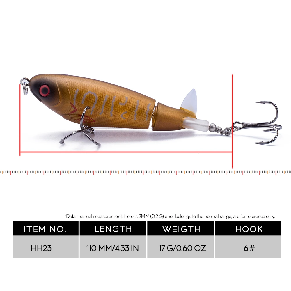 Hanlin-señuelo de pesca Whopper Plopper, 1 piezas, 11cm/17g, cebo duro giratorio, cola suave, aparejos de pesca de lubina - imagen 2