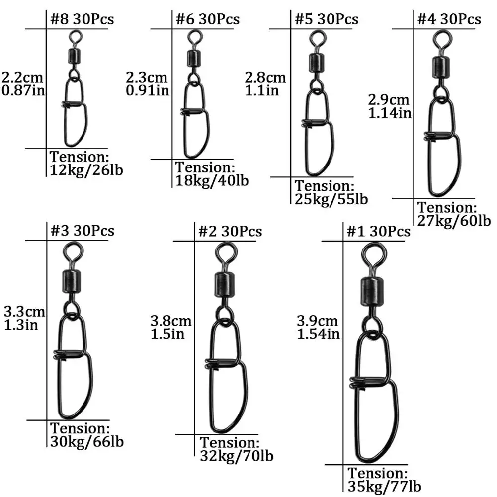 30 unids/lote # 1- # 8 giratorios de pesca de acero inoxidable, bloqueo cruzado, conector de señuelo para anzuelo, aparejos de pesca - imagen 2