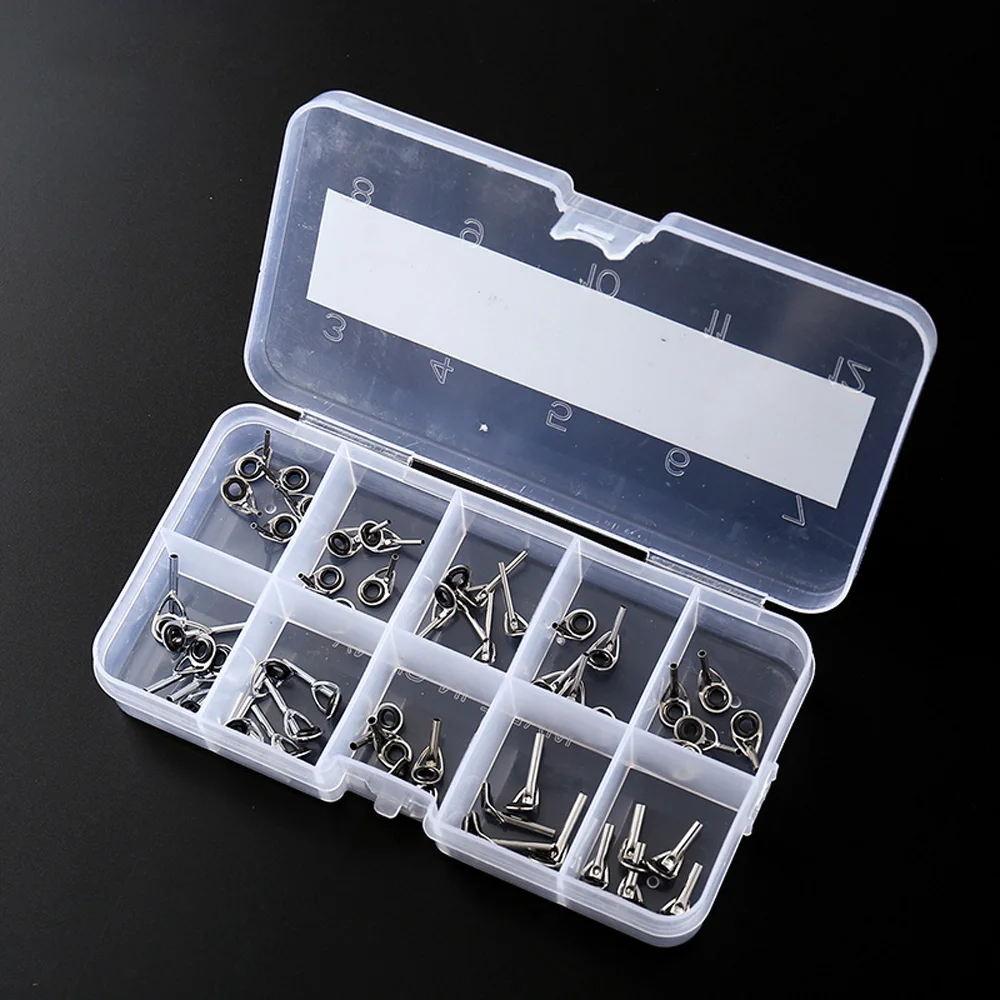 Juego de anillos de caña de pescar superior de acero inoxidable de cerámica de varios tamaños, accesorios de reparación de ojos, 80/75/50/30 unids/lote por caja - imagen 3