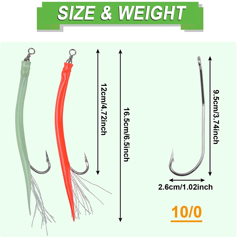 Anzuelo de pesca con púas de pulpo, anzuelo de tubo de Anguila, señuelos de tubo aparejos de pesca de lubina, aparejos de mar, 10 unids/lote por caja - imagen 2