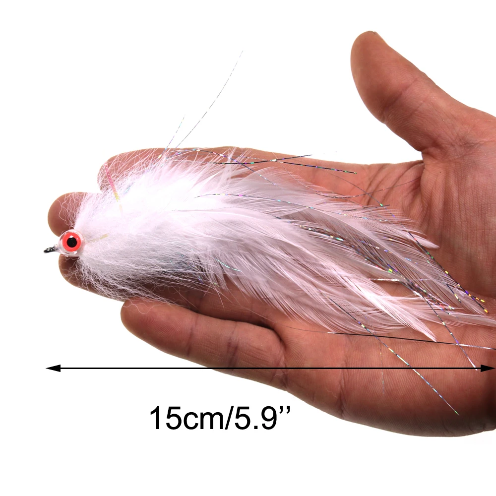 Bimoo 2/0 cabeza colgante Lumo ojos 3D serpentina blanca cebo para peces mosca para pesca de lubina Muskie Pike - imagen 4