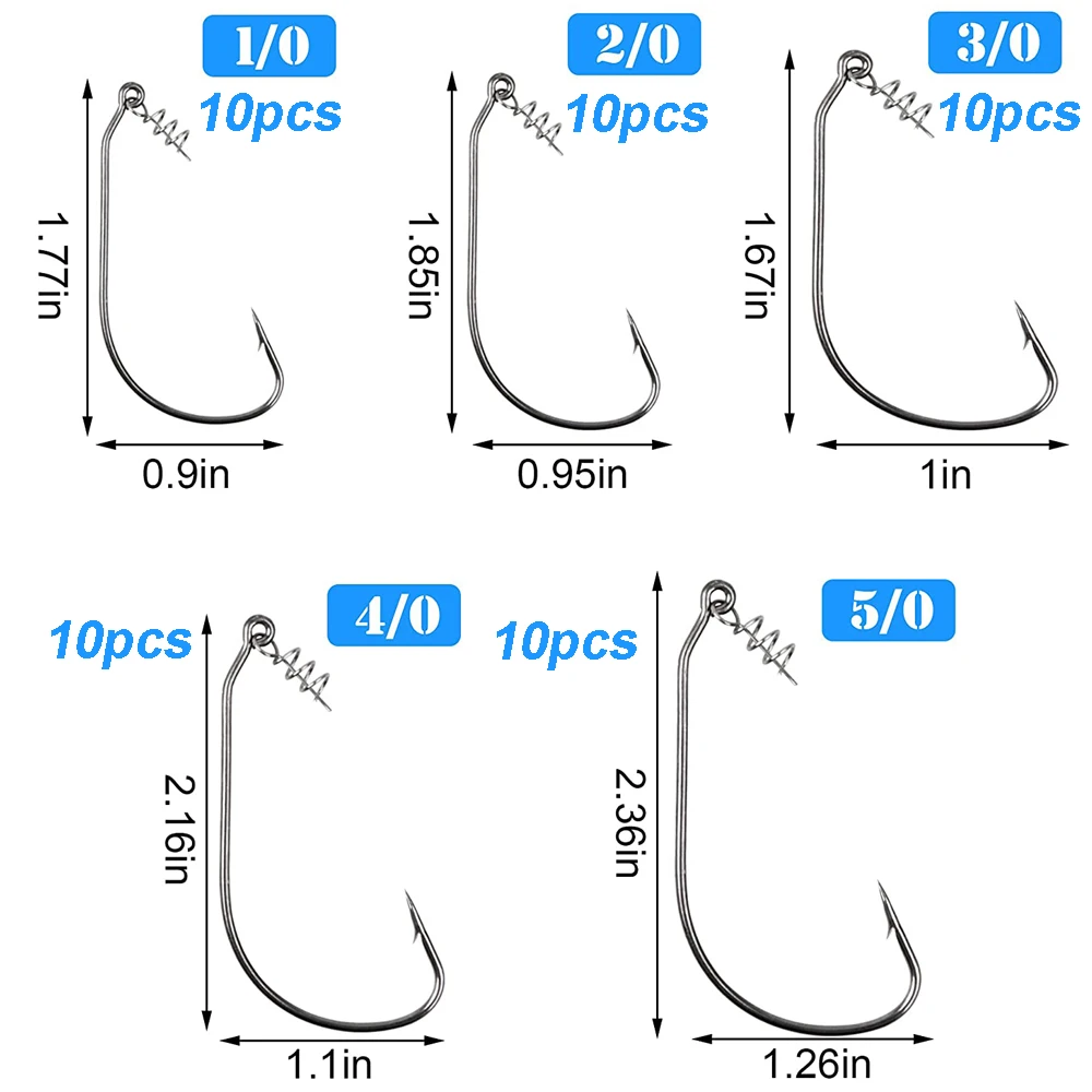 50 unids/caja de gusano con gancho de bloqueo por giro púas manivela carpa gancho suave gusano bajo atraer Plantilla de desplazamiento gancho - imagen 3