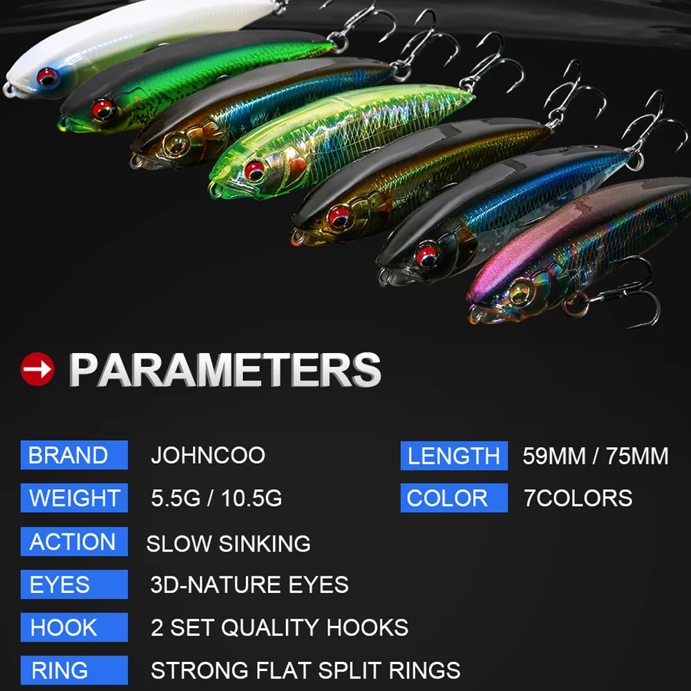 Carnada dura de lápiz karashi de hundimiento lento, 59mm, 75mm, 5,5g, 10,5g, señuelo de pesca en forma de i, Swimbait para caminar con perros - imagen 2