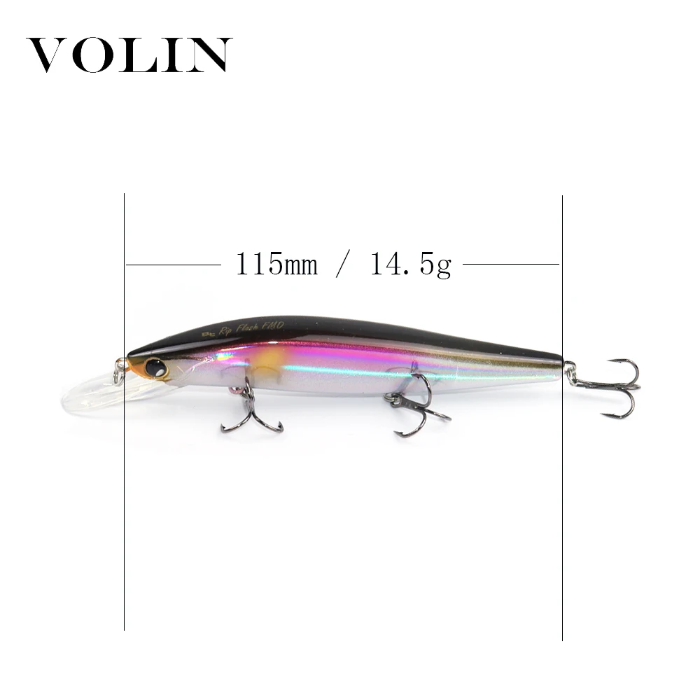 Volin-señuelo de pesca flotante para pececillos, 1 unidad, Wobbler, Lucio, cebos de aguas poco profundas, 115mm, 14,5g, con 3 ganchos de pesca - imagen 3