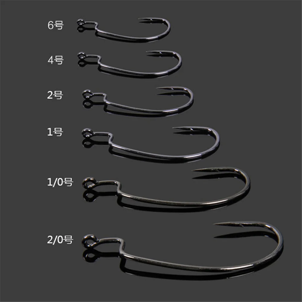 50 unids/lote anzuelos de pesca de gusanos blandos de acero alto en carbono anzuelos súper cerradados anzuelos Softjerk 6 # Aparejos de pesca de tamaño -5/0 - imagen 5