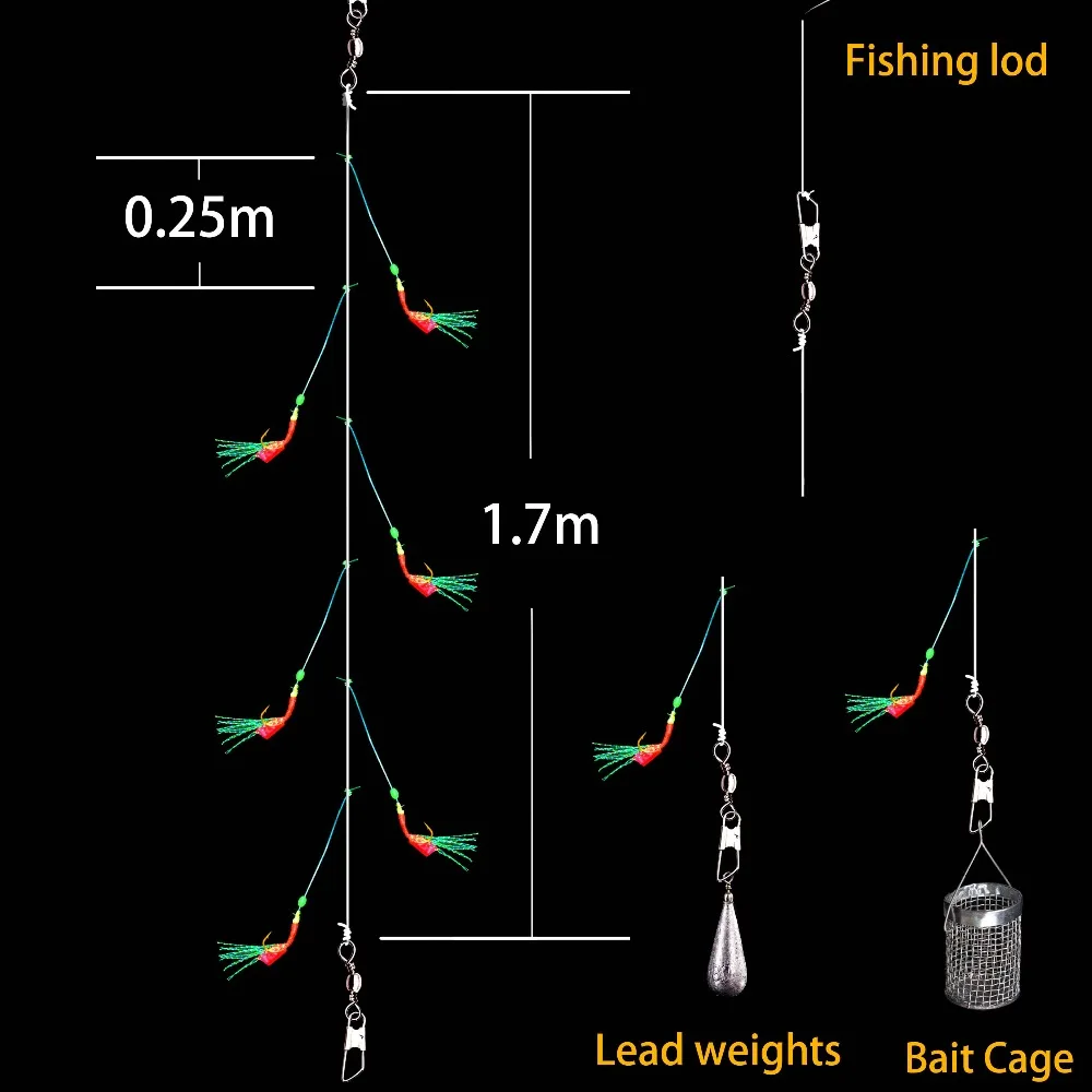 Aparejo Sabiki luminoso para pesca en mar con plumas artificiales - imagen 4