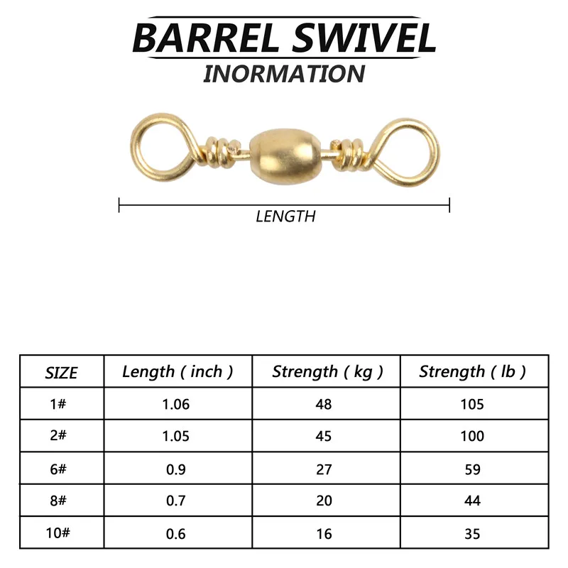 Barril rodante giratorio de pesca, accesorios de anzuelo de Pesca de Mar, Conector de anzuelo, aparejos terminales, Oro 1 # ~ 10 #, 200 unids/caja - imagen 3