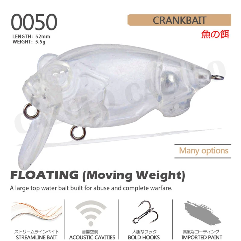 Señuelo de Pesca en blanco sin pintar Isca Artificial, accesorios de Pesca de invierno, 5,5g, 52mm, flotante, ABS, Wobblers, carpa, Leurre - imagen 2