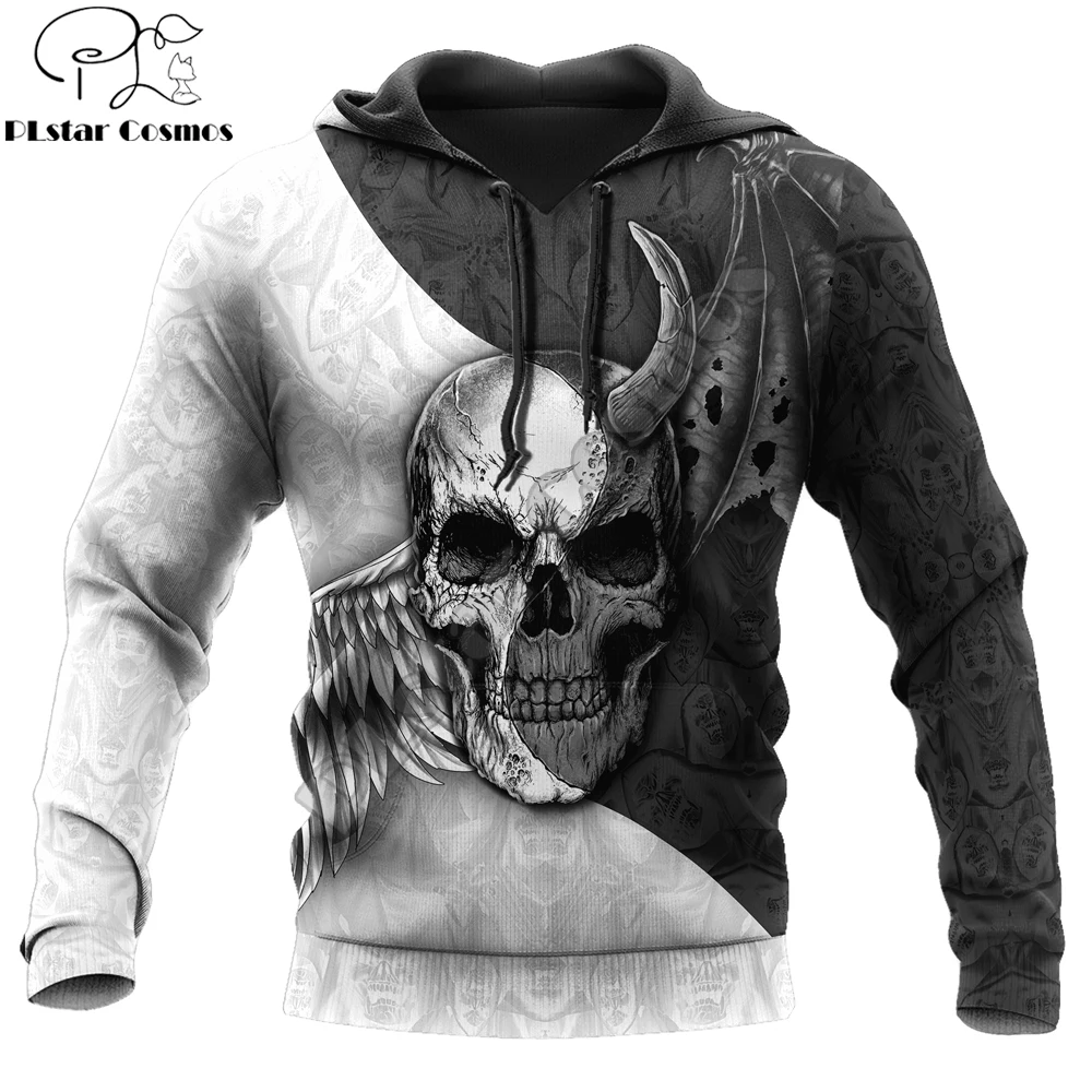 Sudadera con capucha KJ850 – Estampado 3D calavera blanco y negro - imagen 2