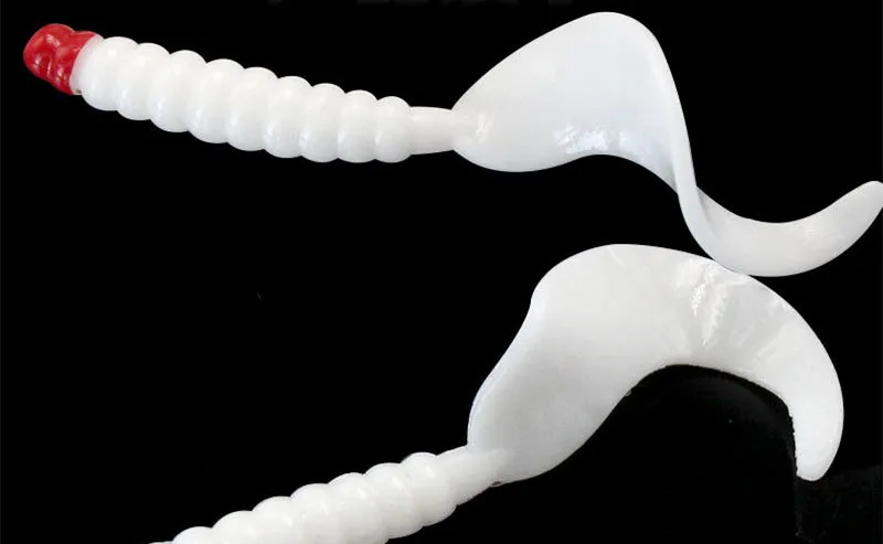 Señuelo de cebo blando de pesca, cabeza roja, rosca de tornillo, cola de hoz larga, larva, 3,5 cm/5cm/6,5 cm, señuelos artificiales, lote de 6 piezas - imagen 3