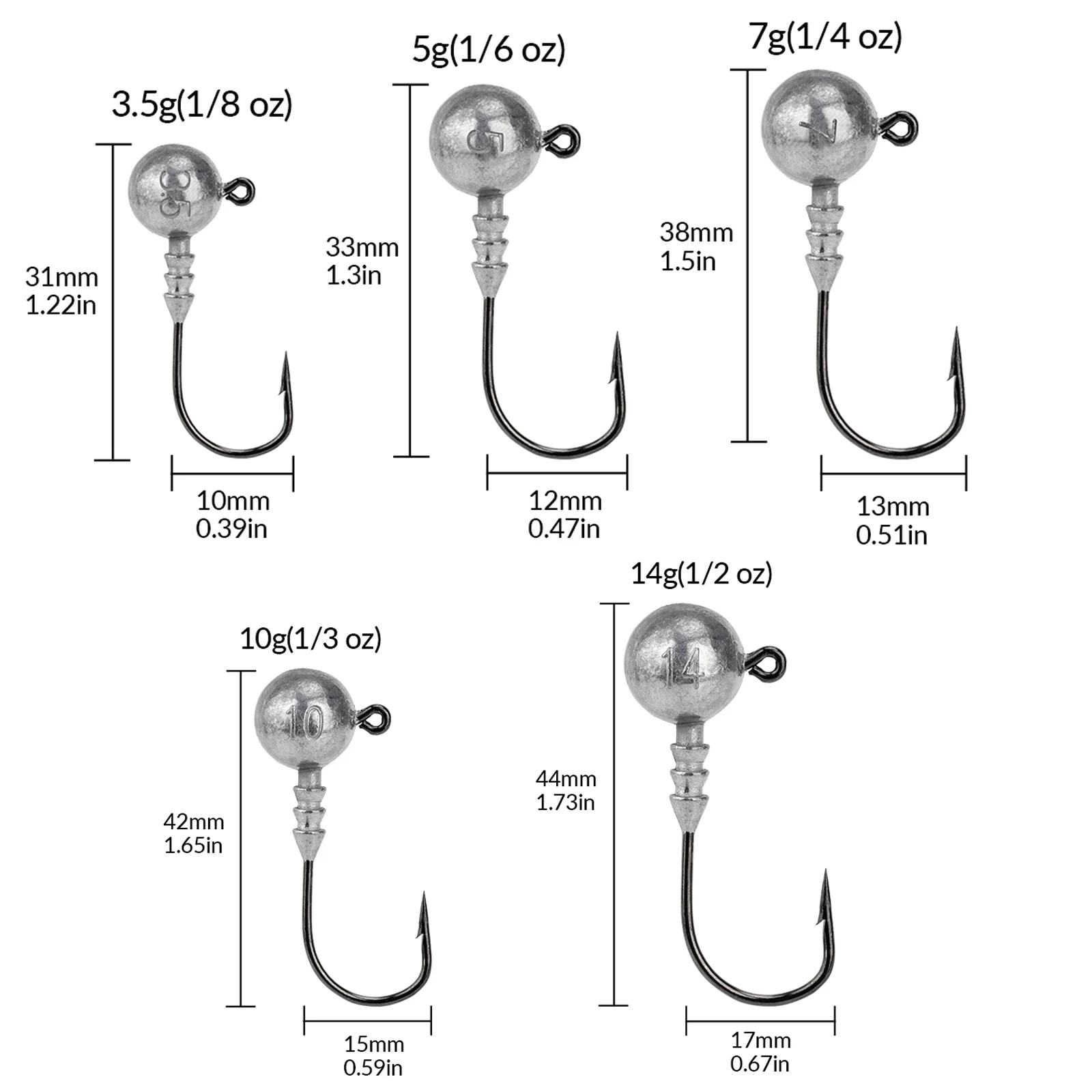 THKFISH-anzuelos con cabeza de anzuelo, 10 Uds., 7g, 10g, 14g, bola redonda, anzuelo con cabeza de plomo, plantillas de agua dulce, anzuelo para señuelo suave, aparejos de pesca de gusano - imagen 3