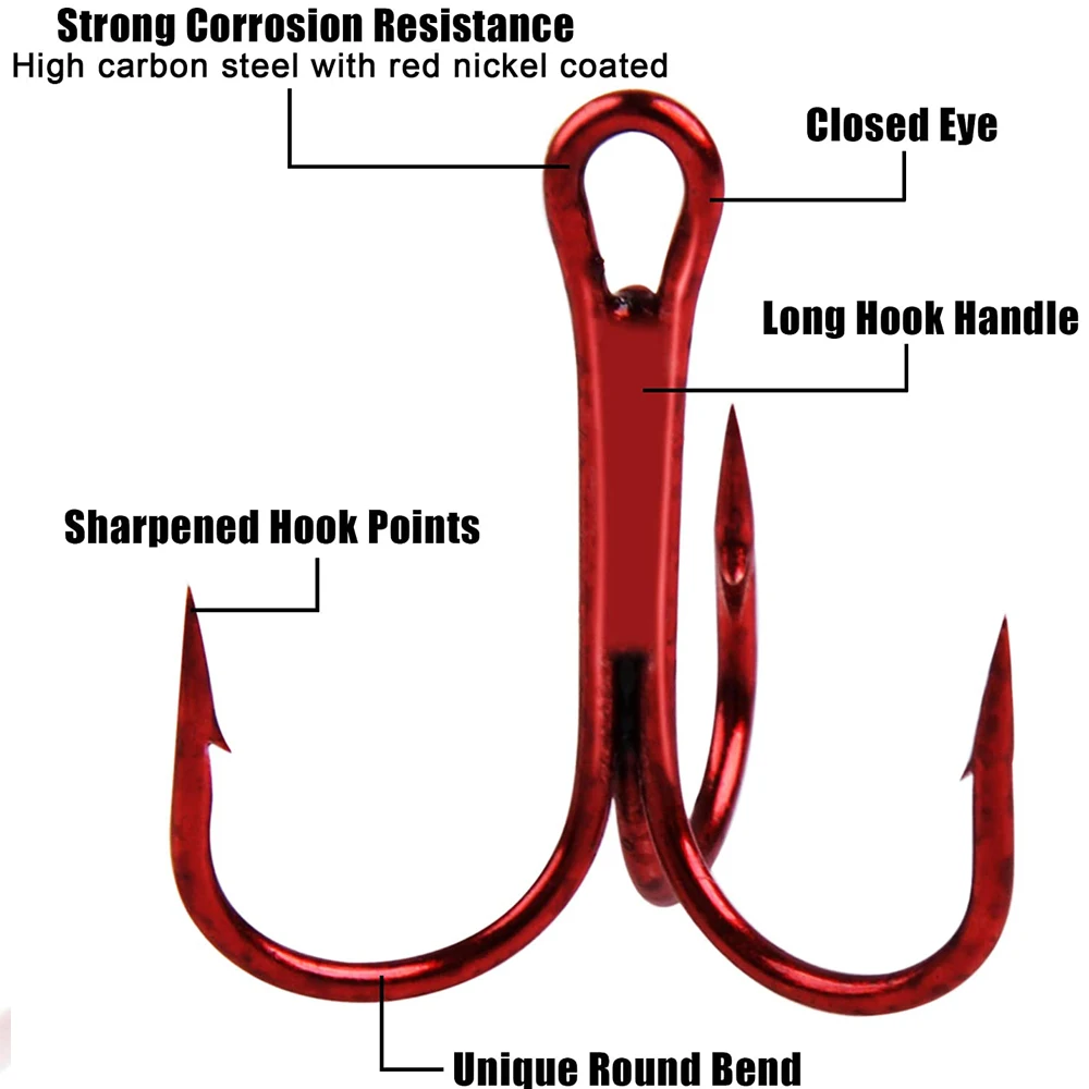 Anzuelos de pesca de acero al carbono, anzuelos triples de curva redonda afilados y fuertes para pesca en agua dulce y salada, 50 Uds. - imagen 4