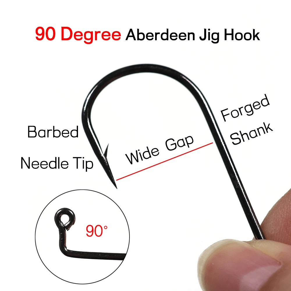 100 piezas # 8~ # Gancho de plantilla Aberdeen de 90 grados de acero rico en carbono 6/0, ganchos de gusano blando de vástago largo doblados para agua salada - imagen 4