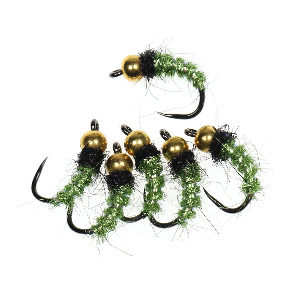WIFREO-señuelo de pesca de insectos artificiales, 6 piezas, cabeza de cuentas de latón, hundimiento rápido, Mosca de Ninfa, trucha, #12 - imagen 5