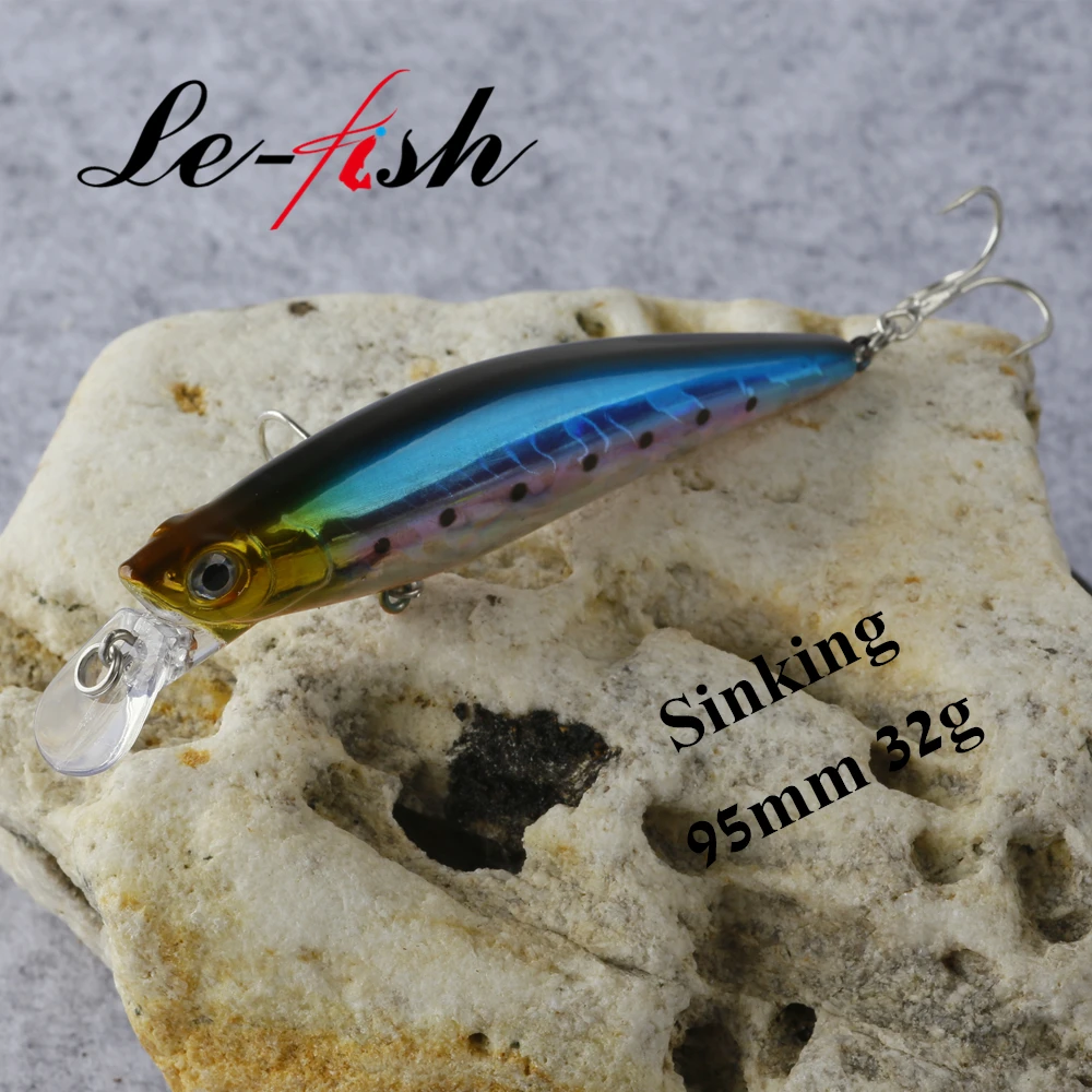 Le-Fish 95MM 32G hundimiento Shad Minnow ojos 3D cebo Artificial señuelos de lubina Wobblers de tiro largo