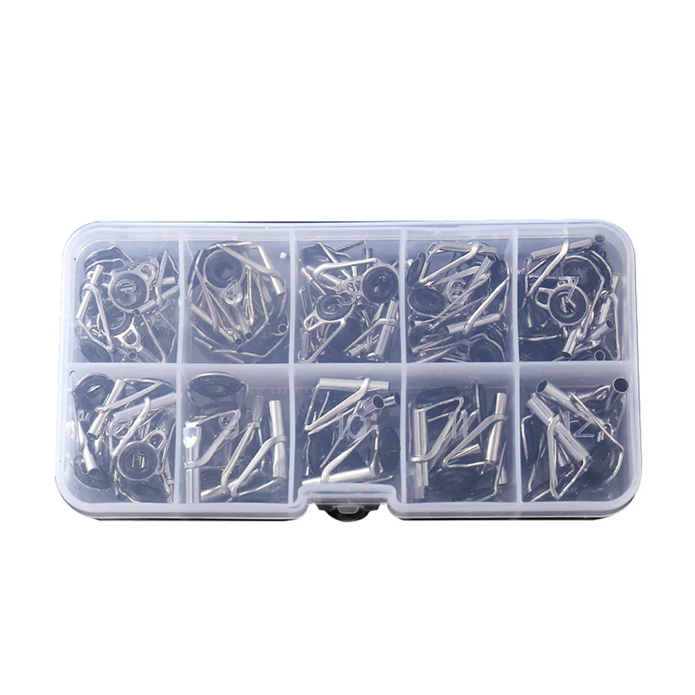 Juego de anillos de caña de pescar superior de acero inoxidable de cerámica de varios tamaños, accesorios de reparación de ojos, 80/75/50/30 unids/lote por caja - imagen 5