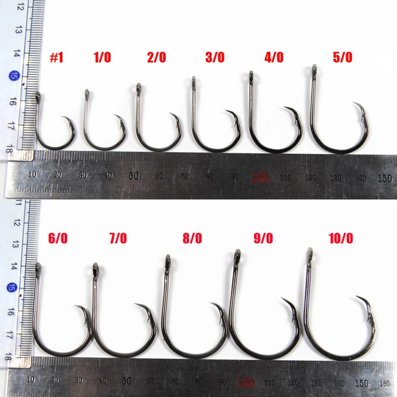 Anzuelo de mar en línea, gancho circular de acero con alto contenido de carbono, para agua salada, 1, 1/0, 2/0, 3/0, 4/0, 5/0, 6/0, 7/0, 8/0, 9/0, 10/0, 50 piezas - imagen 3