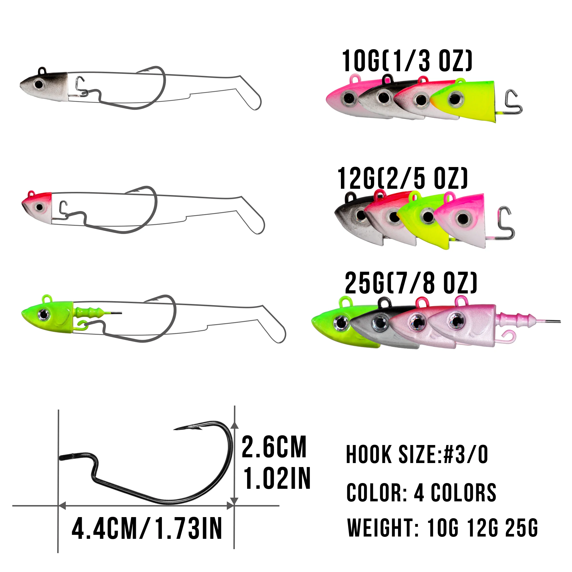 THKFISH 2 uds anzuelos de pesca con cabeza de anzuelo 10g 12g 25g cabezales de Jigging para ojos cebo duro # Gancho de púas de acero rico en carbono 3/0 para gusano blando - imagen 2