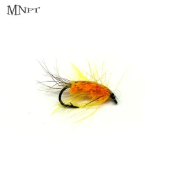 Atractor de mosca MNFT barbas amarillas y cuerpo naranja para trucha