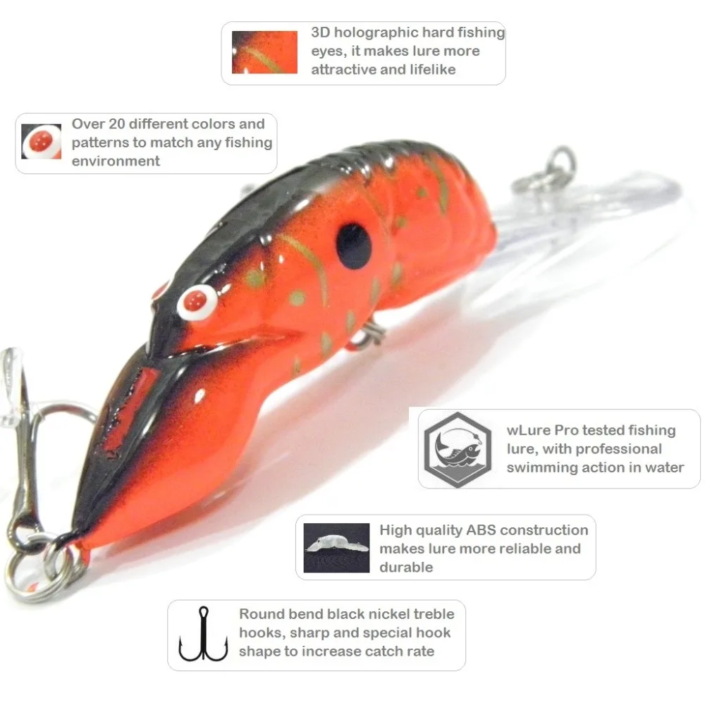 wLure Señuelos de pesca 10g 9cm Cebo de insectos de cangrejo Crankbait de aguas profundas acción apretada en agua 2 # 6 anzuelos triples C569 - imagen 4