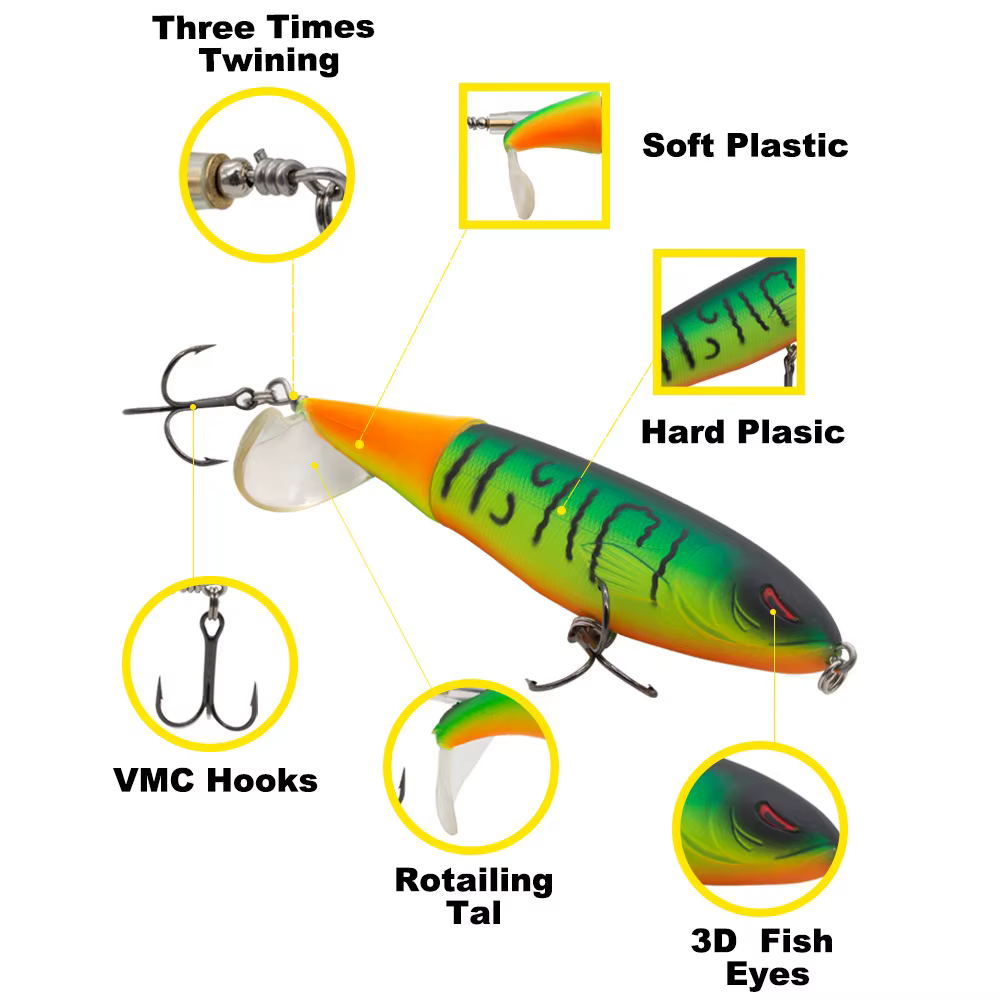 Hunthouse Whopper Popper-señuelo de pesca con lápiz duro flotante con cola suave giratoria única, cebo Artificial de 9cm y 13cm para lubina - imagen 3