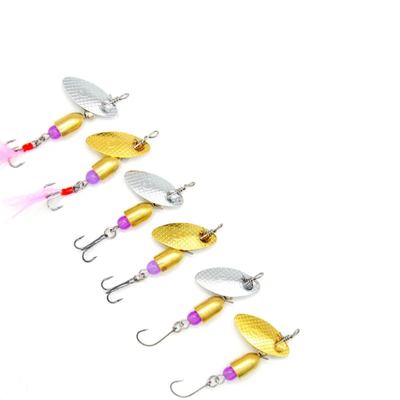 Señuelo de pesca giratorio, cebo compuesto, cucharas de rotación, señuelos artificiales de Metal, 3g/5g, anzuelos de pluma triple individual, lote de 2 piezas, venta - imagen 3