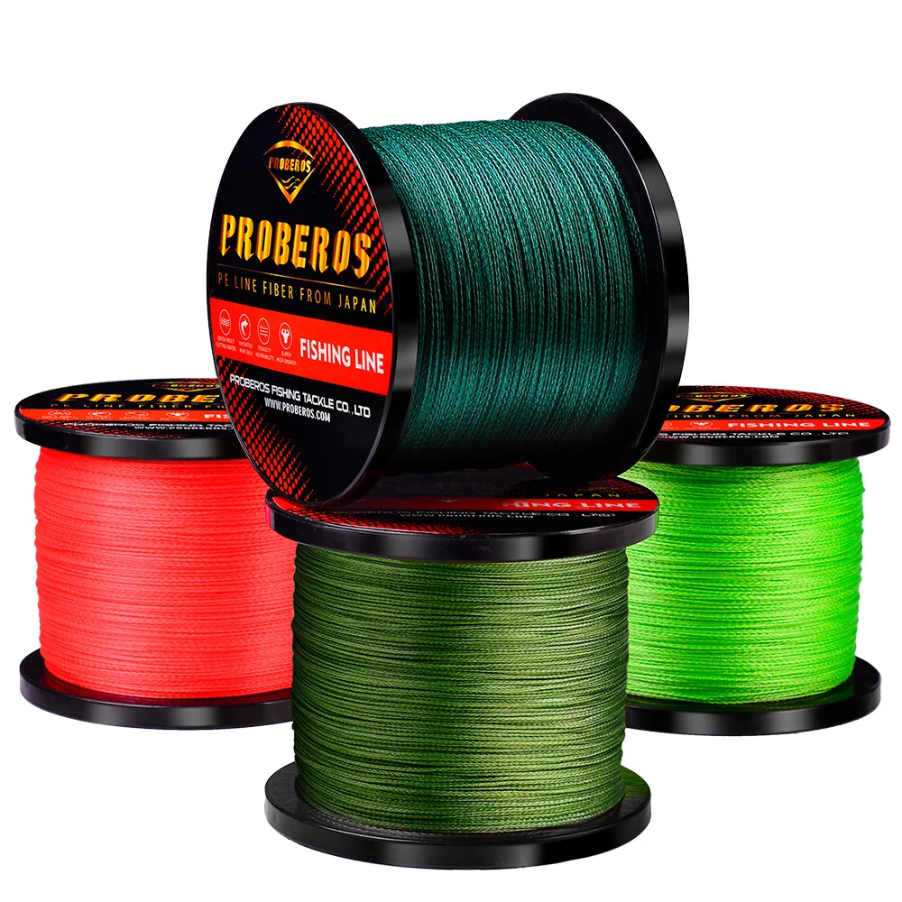 PROBEROS-sedal de pesca trenzado, 4 hebras, 300 & 500 & 1000, rojo/verde/Negro, cordón de pesca de 4 tejidos, 6LB-100LB, hilo unade - imagen 5