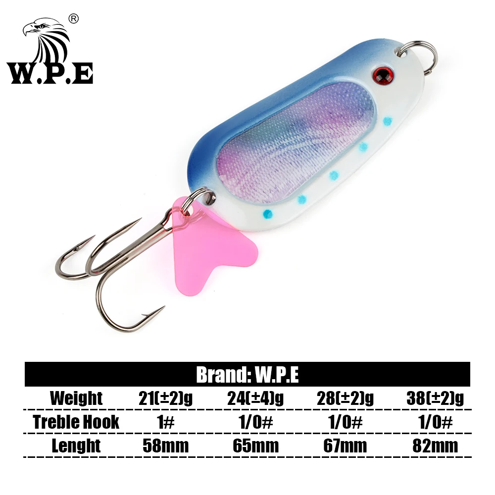 W.P.E-señuelo de pesca giratorio de 21g/24g/28g/38g, señuelo de cuchara dura de Metal, aparejos de pesca de Lucio, cebo artístico, anzuelo triple - imagen 3