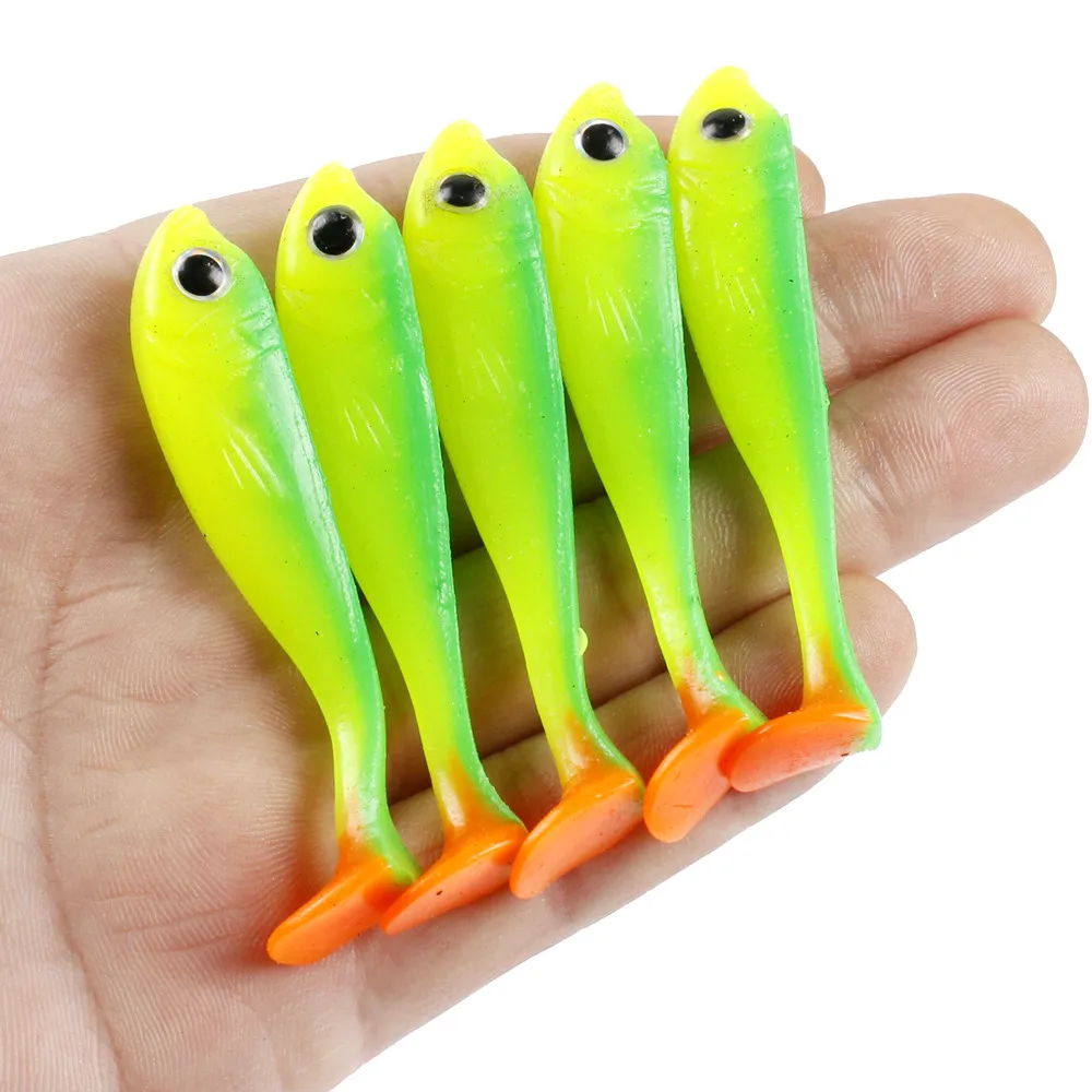 Señuelos blandos de pesca, cebo de silicona de doble Color, cola en T, Swimbait, Lucio, carpa, 6,5 cm, 3g, 10 unidades por lote - imagen 4