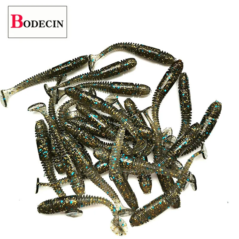 50 Uds. Plantilla de gusano de cola en T falso/carpa/artificial/silicona/cebo suave para aparejos de pesca/Wobbler/señuelo con olor a sal Vibrotail Swimbait - imagen 4