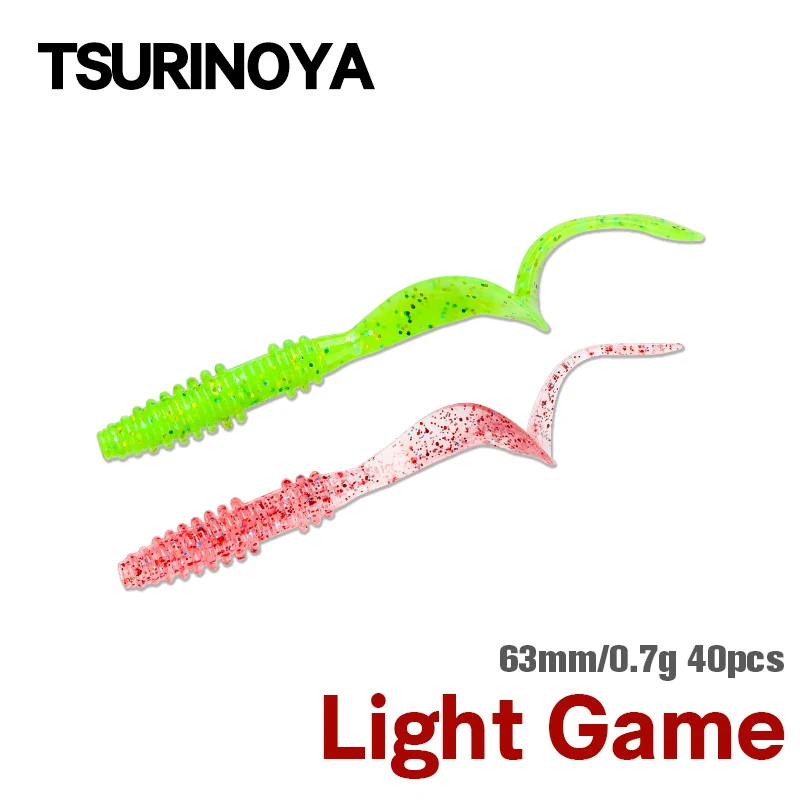 TSURINOYA 63mm 0,7g 40 Uds juego de luz cebo suave señuelo de pesca BOUNDEN gusano de silicona Artificial Ajing Bass Pike Swimbaits